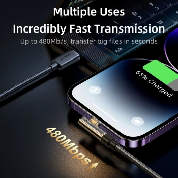  Kabel przewód kątowy do iPhone USB-A - Ligtning 2.4A 1.2m niebieski - zdj. dodatkowe 10