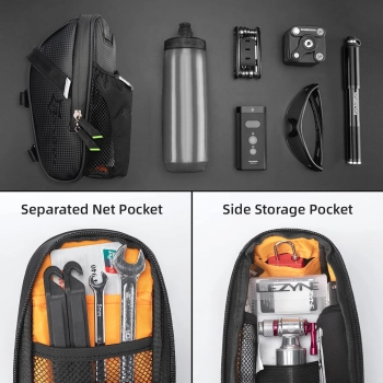  Wodoodporna torba rowerowa na narzędzia pod siodełko z kieszonką na bidon czarna - zdj. dodatkowe 10