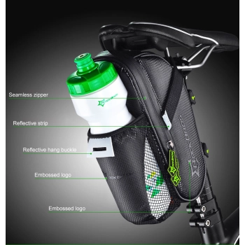  Wodoodporna torba rowerowa na narzędzia pod siodełko z kieszonką na bidon czarna - zdj. dodatkowe 2