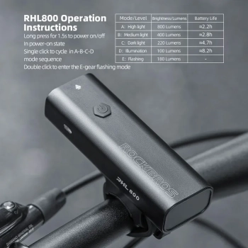  Lampka rowerowa przednia 800lm + kabel USB-C 4 tryby pracy - zdj. dodatkowe 5