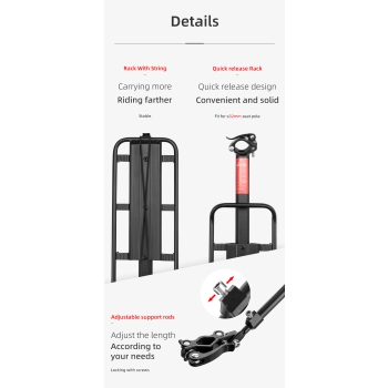  Wytrzymały bagażnik rowerowy z półką i funkcją siodełka i lampką tylną LED czarny - zdj. dodatkowe 8