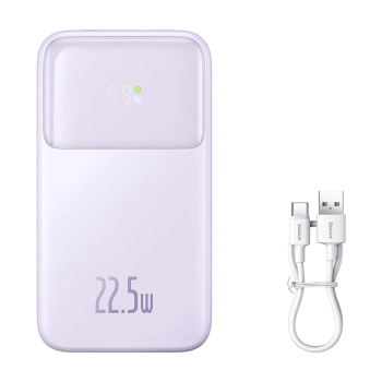 Powerbank z wyświetlaczem 10000mAh 22.5W + kabel USB-A / USB-C fioletowy