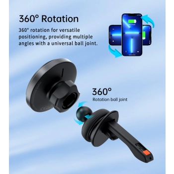  Uchwyt samochodowy z ładowaniem bezprzewodowym 15W na kratkę wentylacyjną - czarny - zdj. dodatkowe 5