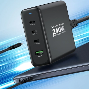  Ładowarka sieciowa GaN 240W USB-A 3x USB-C czarna - zdj. dodatkowe 10