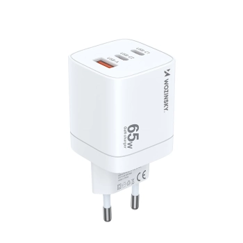  Ładowarka sieciowa GaN 65W 100-240V USB-A 2x USB-C biała - zdj. dodatkowe 1