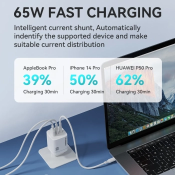  Ładowarka sieciowa GaN 65W 100-240V USB-A 2x USB-C biała - zdj. dodatkowe 5