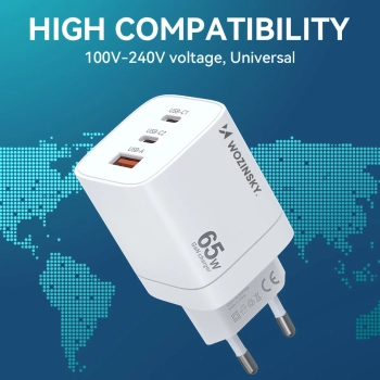  Ładowarka sieciowa GaN 65W 100-240V USB-A 2x USB-C biała - zdj. dodatkowe 6