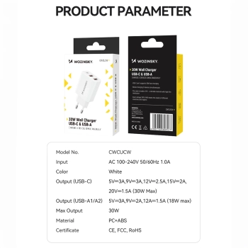  Ładowarka sieciowa 100-240V 30W USB-C 2x USB-A biała - zdj. dodatkowe 4