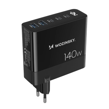  Ładowarka sieciowa 100-240V GaN 140W 3x USB-C / 2x USB-A czarna - zdj. dodatkowe 1