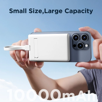  Powerbank magnetyczny 10000mAh 20W z podstawką + kabel Lightning - USB-C biały - zdj. dodatkowe 7