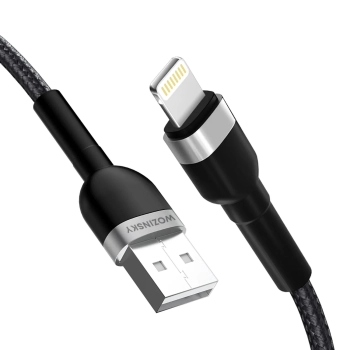  Kabel przewód do iPhone w oplocie USB-A - Lightning 2.4A 2m czarny - zdj. dodatkowe 1