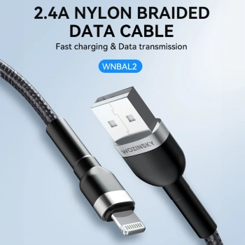  Kabel przewód do iPhone w oplocie USB-A - Lightning 2.4A 2m czarny - zdj. dodatkowe 5