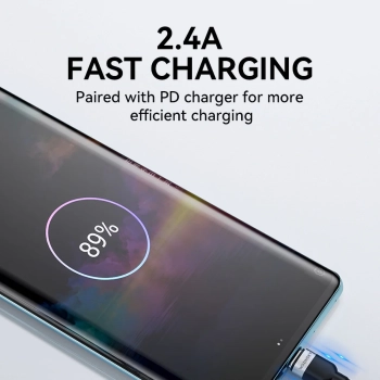  Kabel przewód w oplocie USB-A - USB-C 2.4A 1m czarny - zdj. dodatkowe 6