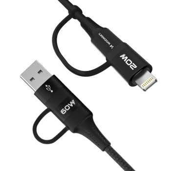 4w1 Uniwersalny kabel przewód 2x USB-C 1x USB-A 1x Lightning 60W 1m czarny - zdj. dodatkowe 1