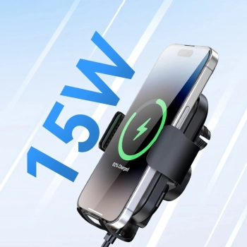  Uchwyt na telefon z ładowarką indukcyjną 15W na deskę rozdzielczą samochodu czarny - zdj. dodatkowe 9