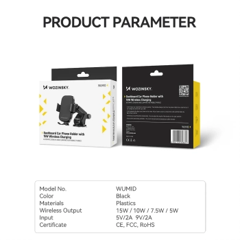  Uchwyt na telefon z ładowarką indukcyjną 15W na deskę rozdzielczą samochodu czarny - zdj. dodatkowe 3