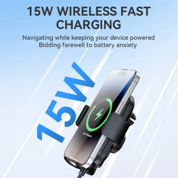  Uchwyt na telefon z ładowarką indukcyjną 15W na deskę rozdzielczą samochodu czarny - zdj. dodatkowe 5