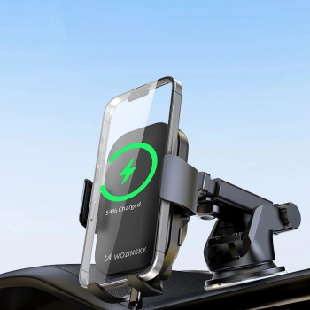  Uchwyt na telefon z ładowarką indukcyjną 15W na deskę rozdzielczą samochodu czarny - zdj. dodatkowe 8