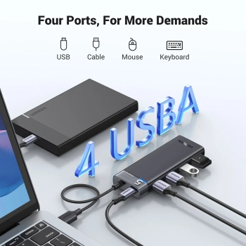  HUB adapter rozdzielacz portów 4x USB-A 3.0 i kablem zasilającym USB-A czarny - zdj. dodatkowe 3