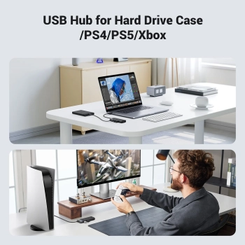  HUB adapter rozdzielacz portów 4x USB-A 3.0 i kablem zasilającym USB-A czarny - zdj. dodatkowe 8