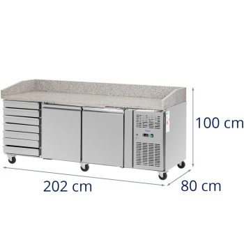  Stół chłodniczy do pizzy 2 komory 7 szuflad na kółkach 390 l 202 x 80 x 100 cm - zdj. dodatkowe 6