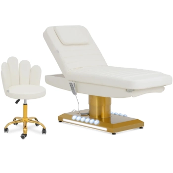  Fotel kosmetyczny SPA podgrzewany z krzesłem 3 silniki 200 kg SAVONA - biało złoty - zdj. dodatkowe 1