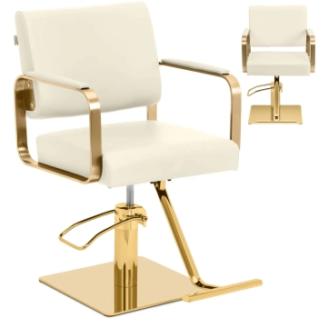 Fotel fryzjerski barberski kosmetyczny z podnóżkiem Physa OTLEY - kremowo złoty