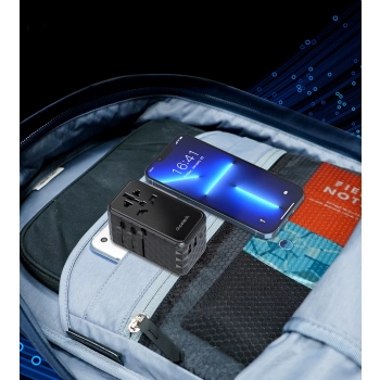  Adapter ładowarka podróżna EU / US / AUS / UK 2x USB-C 2x USB-A 100W - czarny - zdj. dodatkowe 3