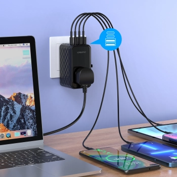  Adapter ładowarka podróżna EU / US / AUS / UK 2x USB-C 2x USB-A 100W - czarny - zdj. dodatkowe 7