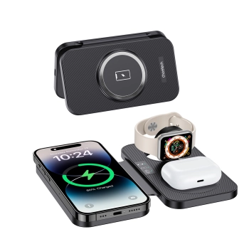  3w1 Ładowarka indukcyjna dla Apple i Samsung + funkcja stojaka - czarna - zdj. dodatkowe 1