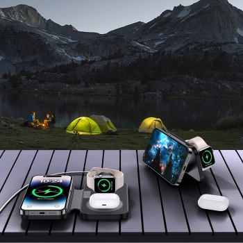  3w1 Ładowarka indukcyjna dla Apple i Samsung + funkcja stojaka - czarna - zdj. dodatkowe 6