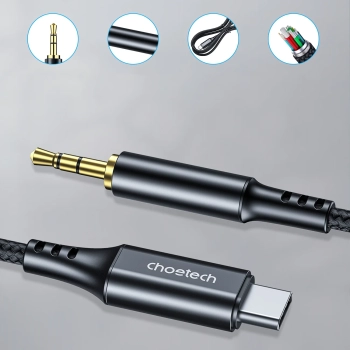  Kabel przewód audio AUX USB-C - mini jack 3.5mm 1m - czarny - zdj. dodatkowe 2