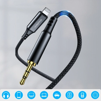 Kabel przewód audio AUX iPhone Lighting - mini jack 3.5mm 2 m - czarny - zdj. dodatkowe 1