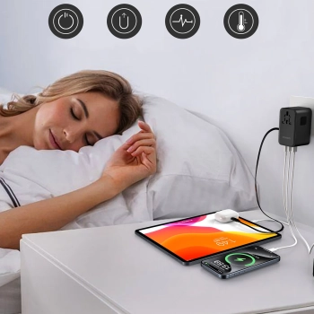  Adapter ładowarka podróżna 35W EU / US / AUS / UK z wbudowanym kablem USB-C - czarny - zdj. dodatkowe 7