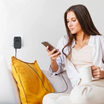  Adapter ładowarka podróżna 45W EU / US / AUS / UK z wbudowanym kablem USB-C - czarny - zdj. dodatkowe 3