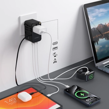  Adapter ładowarka podróżna 45W EU / US / AUS / UK z wbudowanym kablem USB-C - czarny - zdj. dodatkowe 4