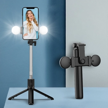  Selfie stick teleskopowy z pilotem + lampka LED stojak tripod na telefon 0.71m - czarny - zdj. dodatkowe 7