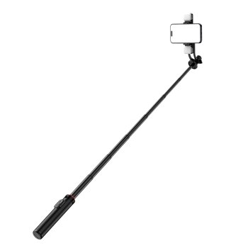  Selfie stick teleskopowy z pilotem + 2x lampka LED stojak tripod na telefon 1.3m aluminium - czarny - zdj. dodatkowe 1