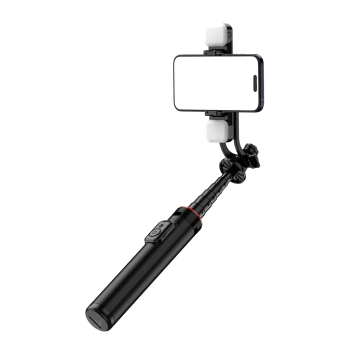  Selfie stick teleskopowy z pilotem + 2x lampka LED stojak tripod na telefon 1.3m aluminium - czarny - zdj. dodatkowe 5