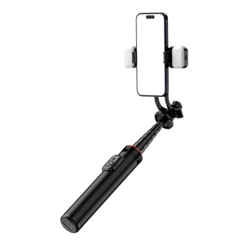  Selfie stick teleskopowy z pilotem + 2x lampka LED stojak tripod na telefon 1.3m aluminium - czarny - zdj. dodatkowe 6