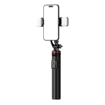  Selfie stick teleskopowy z pilotem + 2x lampka LED stojak tripod na telefon 1.3m aluminium - czarny - zdj. dodatkowe 7