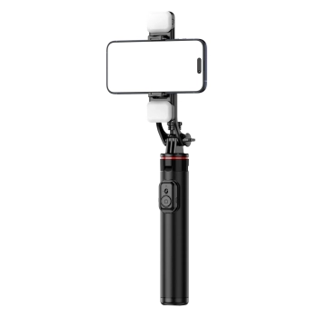  Selfie stick teleskopowy z pilotem + 2x lampka LED stojak tripod na telefon 1.3m aluminium - czarny - zdj. dodatkowe 8