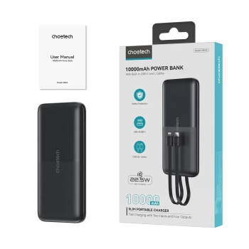  Powerbank 10000 mAh 22.5W USB-A USB-C micro USB z kablem USB-C i Lightning - czarny - zdj. dodatkowe 2