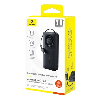  Powerbank 10000mAh 30W z portem USB-C i rozwijanym kablem USB-C Free2Pull - czarny - zdj. dodatkowe 3