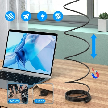  Kabel przewód USB-C-USB-C z organizererm magnetycznym PD 3.1 240W 1.8m - czarny - zdj. dodatkowe 7