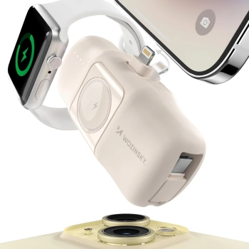  Mini powerbank 5000mAh 15W iPhone Lightning i ładowarką do Apple Watch - beżowy - zdj. dodatkowe 2