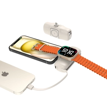  Mini powerbank 5000mAh 15W iPhone Lightning i ładowarką do Apple Watch - beżowy - zdj. dodatkowe 7
