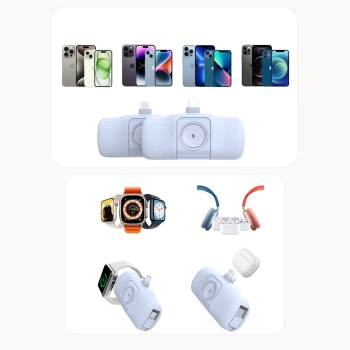  Mini powerbank 5000mAh 15W iPhone Lightning i ładowarką do Apple Watch - niebieski - zdj. dodatkowe 6