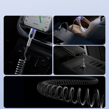  Kabel przewód spiralny USB-C - iPhone Lightning Crystal-Clear Series 30W 1.5m - czarny - zdj. dodatkowe 5