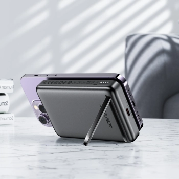  Powerbank 10000mAh indukcyjny magnetyczny z opcją podstawki PD 20W + kabel - czarny - zdj. dodatkowe 3